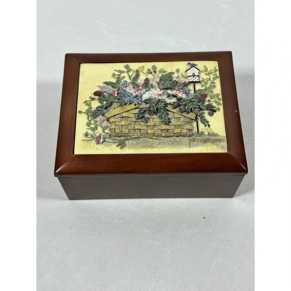 Vintage 3D Wooden Jewelry Box with 3D Floral Basket Design -‎ Richter